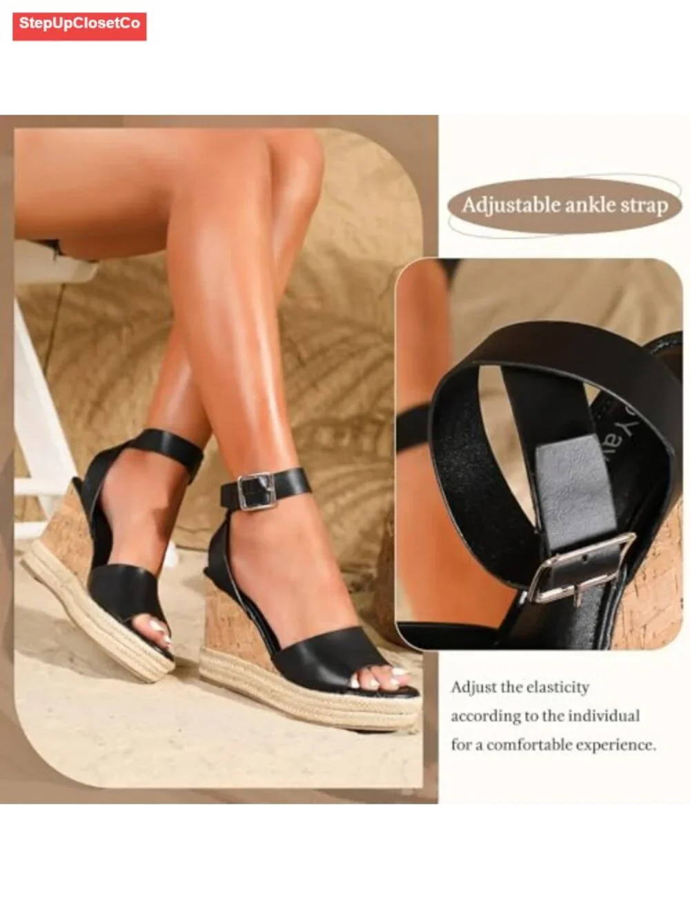 Women's Espadrille Wedge Sandals Ankle Strap Cork Platform Dressy Sandals